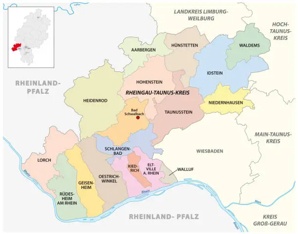 Vector illustration of Vector administrative district map Rheingau-Taunus-Kreis, Hesse, Germany