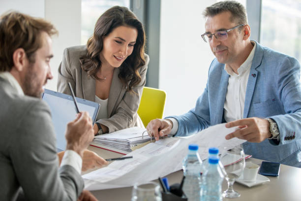 istock Businessman examining data on spreadsheet on a meeting 1301146474
