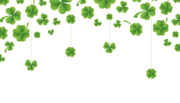 illustrazioni stock, clip art, cartoni animati e icone di tendenza di sfondo patrick day con sfondo vettoriale a quadrifoglio. sfondo vettoriale del motivo del trifoglio di erba verde - st patricks day day abstract backgrounds