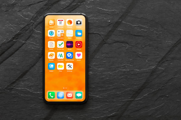 istock Mobile phone's home screen mockup with app icons 1301151523