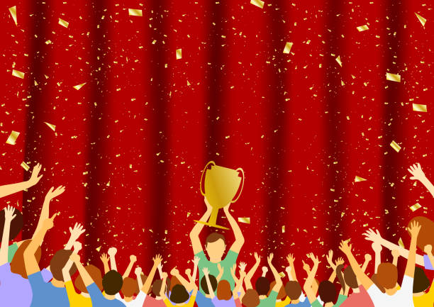 a lot of people and a winner having a trophy a lot of people and a winner having a trophy curtain call stock illustrations