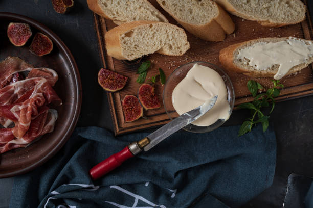 istock Tapas with ham and cream cheese. top view 1301155736