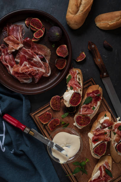 istock Tapas with ham and cream cheese. top view 1301155939