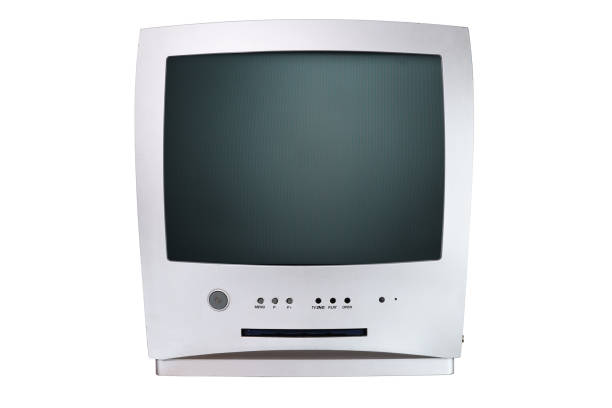 istock Old silver vintage TV with built-in DVD player. Isolated over white background. 1301158494