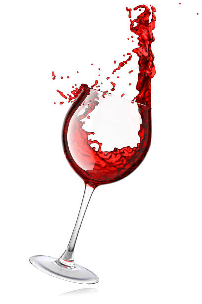 赤ワインと白い背景に分離された流体のスプラッシュとガラス。 - toast glass wine dinner ストックフォトと画像