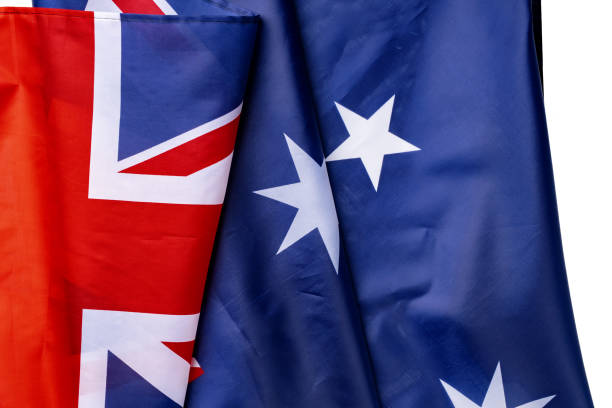 istock National flag of Australia, fabric textile background 1301161068