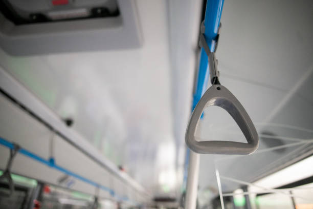 istock Close up, handrail in a new bus 1301162203