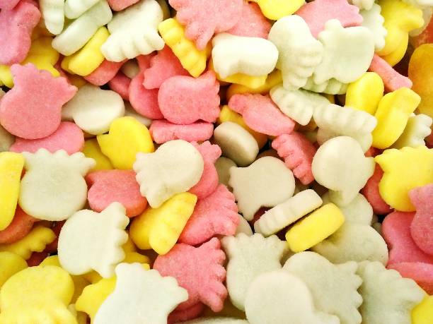istock view of colorful marshmallows, Candy background. 1301162870