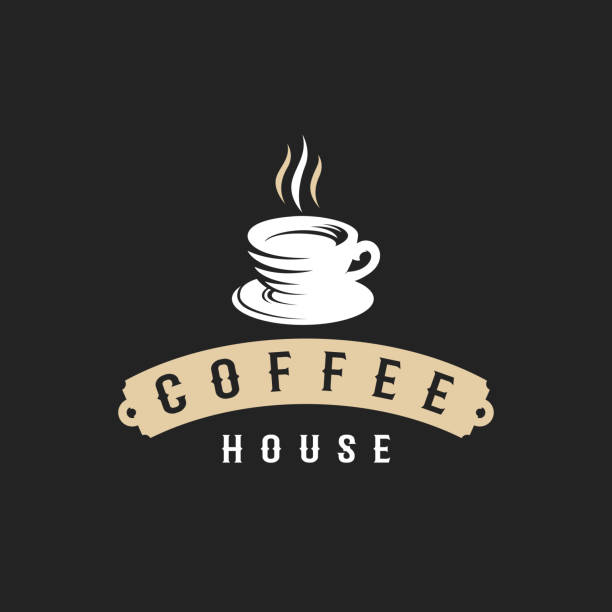 빈티지 커피 심볼 배지 디자인 컨셉 벡터, 커피 하우스, 커피 아로마 브랜드 기호 기호 - latté cookie cappuccino coffee crop stock illustrations