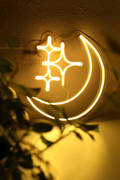 istock Neon sign moon and stars. Trendy style. 1301169892