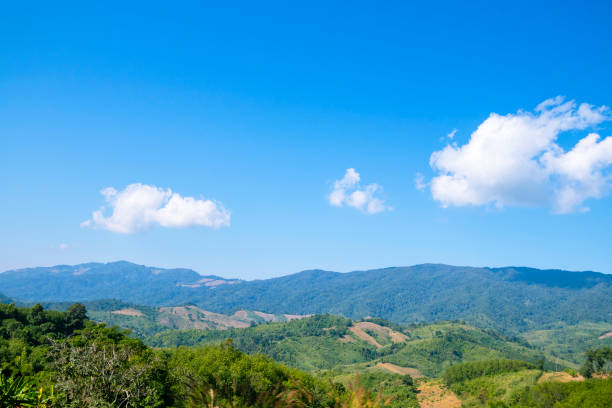 istock Natural scenery, mountains and trees under the bright sky. 1301173243