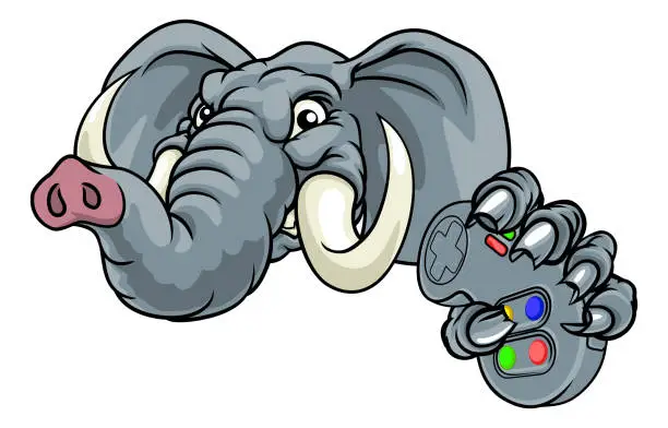 Vector illustration of Elephant Video Games Controller Gamer Mascot