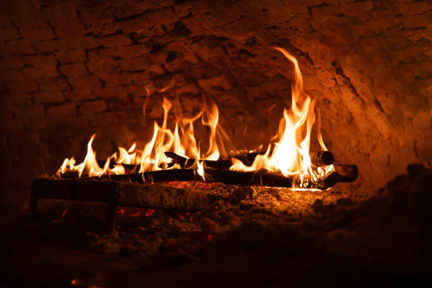 Fire flames on black background