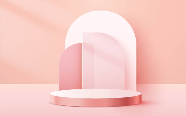istock Abstract scene background. Cylinder podium on pink background. Product presentation, mock up, show cosmetic product, Podium, stage pedestal or platform. 1301176764
