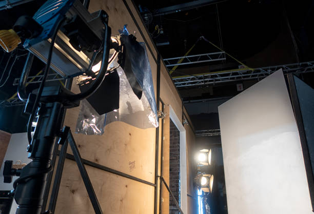istock close up of video camera in TV studio 1301178518