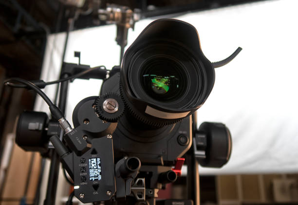 istock close up of video camera in TV studio 1301178553