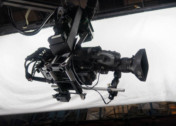 istock close up of video camera in TV studio 1301178570