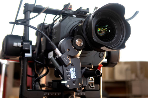 istock close up of video camera in TV studio 1301178577