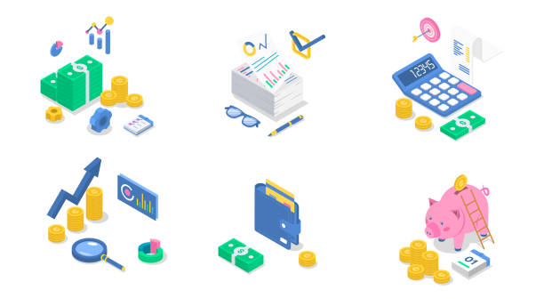 istock Accounting isometric color vector illustration set. Financial audit. Business strategy. Salary payment. Saving money. Banking. Bookkeeping. Investment. 3d concept isolated on white background 1301180549
