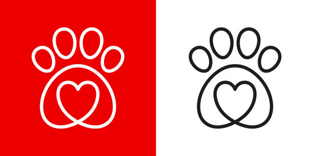 illustrations, cliparts, dessins animés et icônes de graphisme de logo de patte de l’animal familier avec le coeur - dogs