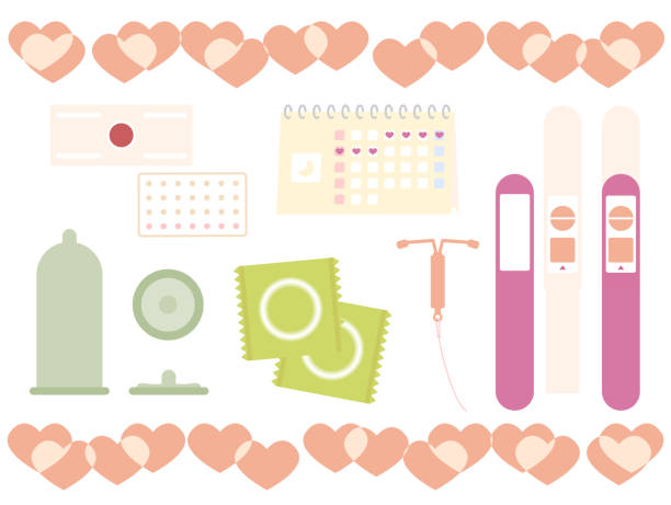 ilustrações de stock, clip art, desenhos animados e ícones de this is an illustration of various contraceptive and planned pregnancy items. - condom sex education contraceptive aids