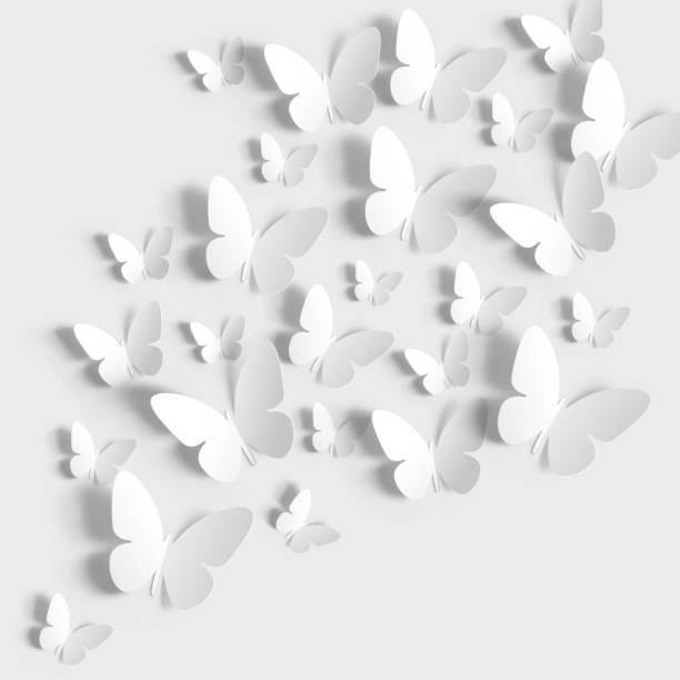 ilustraciones, imágenes clip art, dibujos animados e iconos de stock de papel de mariposas cortado sobre fondo blanco. - papercraft