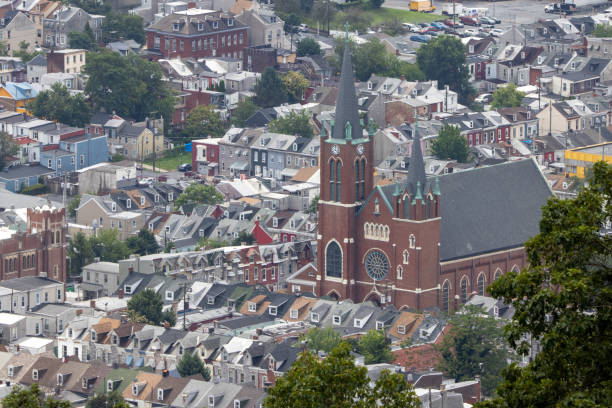 A high angle view of the Townhouses in Reading Pennsylvania.