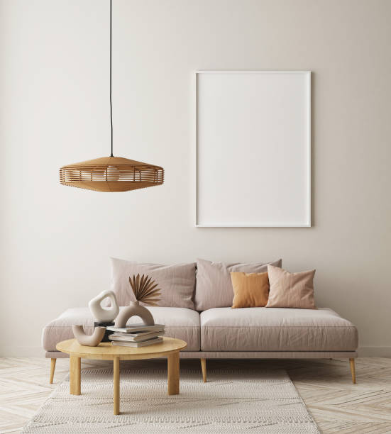 istock mock up poster frame in modern interior background, scandinavian style, 3D render 1301188473