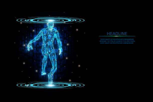 istock Futuristic Wireframe human body group active, 3D model polygonal dot and line, concept medical and technology,virtual scan anatomy body,and Artificial intelligence or AI for deep learning 1301188757