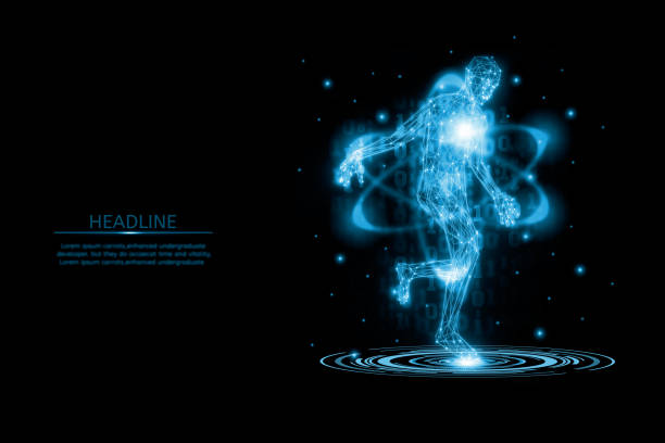 istock Futuristic Wireframe human body group active, 3D model polygonal dot and line, concept medical and technology,virtual scan anatomy body,and Artificial intelligence or AI for deep learning 1301188760