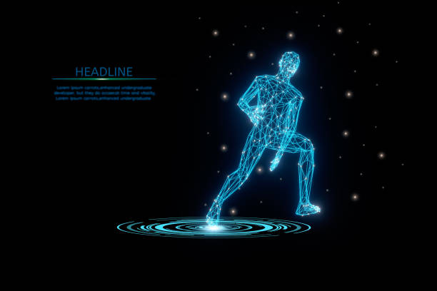 istock Futuristic Wireframe human body group active, 3D model polygonal dot and line, concept medical and technology,virtual scan anatomy body,and Artificial intelligence or AI for deep learning 1301188762