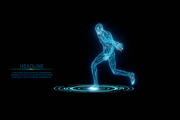 istock Futuristic Wireframe human body group active, 3D model polygonal dot and line, concept medical and technology,virtual scan anatomy body,and Artificial intelligence or AI for deep learning 1301188772