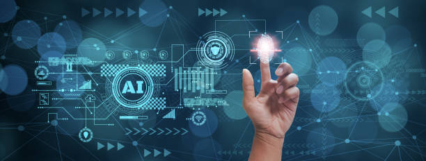istock Businessman use finger to touch fingerprint interface,scan password,cyber security futuristic technology concept,technology icon and padlock,artificial intelligence system or ai,web banner panoramic 1301188792