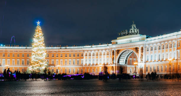 istock Dvortsovaya Square or Palace Square in St. Petersburg with a Christmas tree. 1301191508