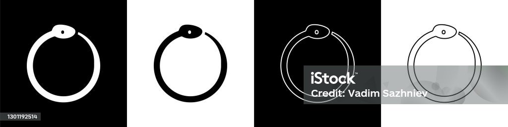 Setzen Sie Magic Symbol Von Ouroboros Symbol Isoliert Auf Schwarzweißen