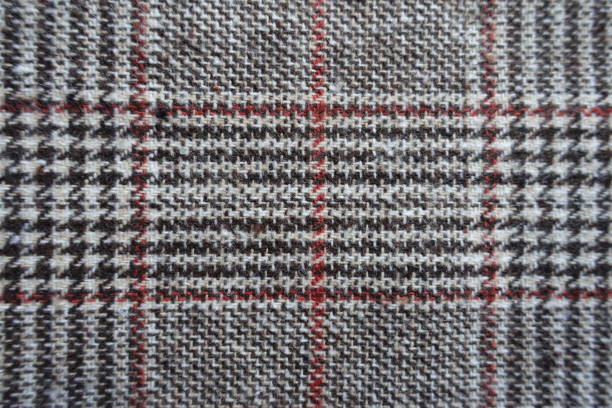 istock Backdrop - gray and red Glen check fabric from above 1301196023