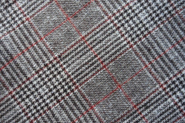 istock Red and grey Glen check fabric from above 1301196096