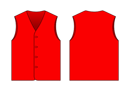 Flat Blank Red Vest Template Vector On White Background.