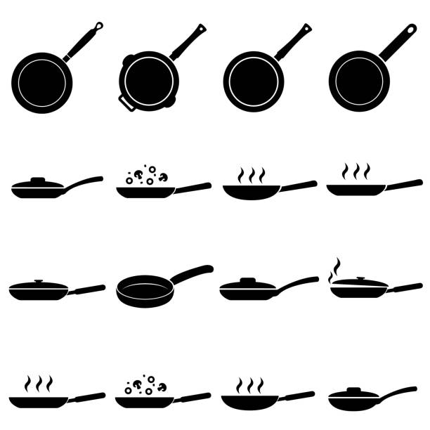 Frying pan icon, logo isolated on white background Frying pan icon, logo isolated on white background kitchen silhouettes stock illustrations