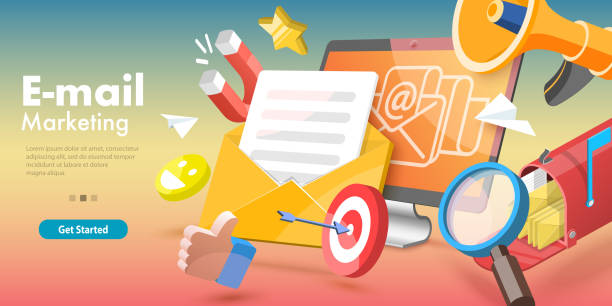 3D Vector Conceptual Illustration of Email Marketing and Advertising Campaign. 3D Vector Conceptual Illustration of Email Marketing and Advertising Campaign, Newsletter and Subscription, Digital Promotion, Sending a AD Message. email marketing automation stock illustrations