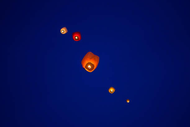 istock The Chinese lantern flies up highly in the sky. 1301196741
