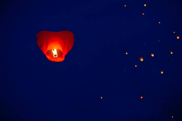 istock The Chinese lantern flies up highly in the sky. 1301196808