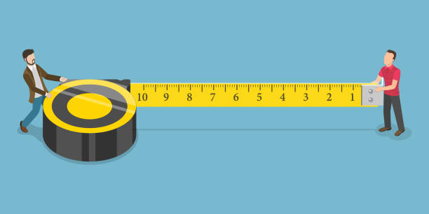 3d 이소메트릭 플랫 벡터 개념적 구성 및 수리 그림. - tape measure centimeter ruler instrument of measurement stock illustrations