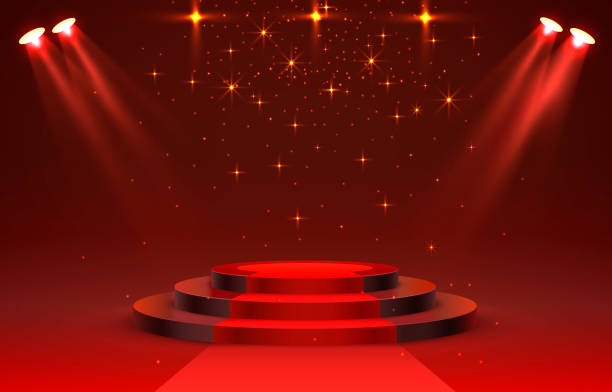 istock Show light, Stage Podium Scene with for Award Ceremony on red Background. Vector 1301198040