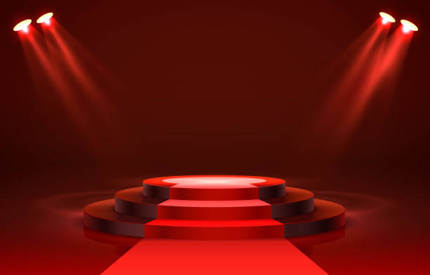 istock Show light, Stage Podium Scene with for Award Ceremony on red Background. Vector 1301198043
