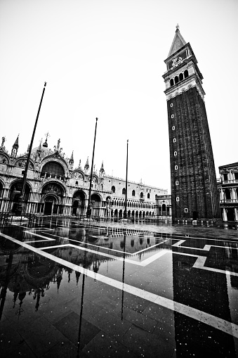 St. Mark's Square in Venice, see high water, toned image.