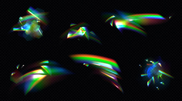 ilustrações, clipart, desenhos animados e ícones de luz de cristal arco-íris, lente de reflexo de sinalização prisma - light lighting equipment glowing glass