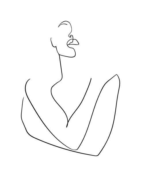 Continuous line, drawing of beauty woman hugging herself with crosed hands. Minimalism style. - Vector illustration Continuous line, drawing of beauty woman hugging herself with crossed hands. Minimalism style. - Vector illustration body adornment stock illustrations