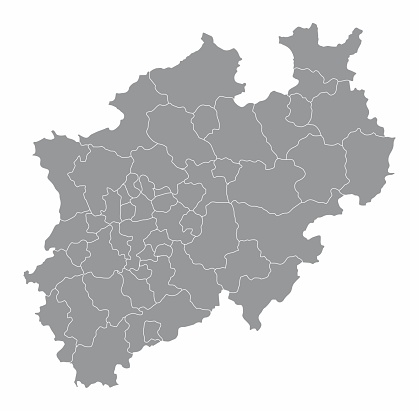 The North Rhine-Westphalia isolated map divided in districts, Germany