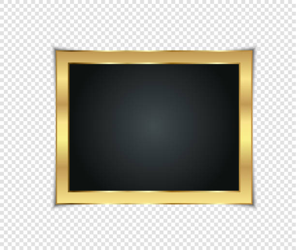 istock Gold shiny glowing frame with shadows isolated on transparent background. Gold luxury vintage style realistic border, photo, banner. illustration - Vector 1301215416